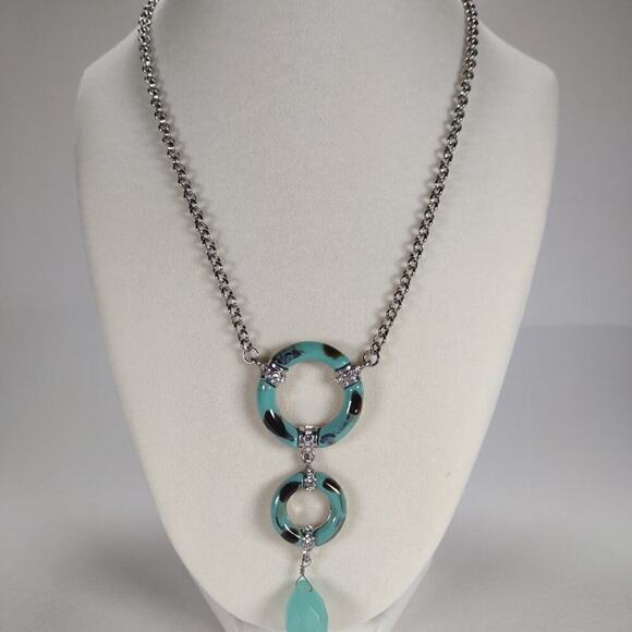 Faux Turquoise Silver Tone Bijoux Terner Necklace 17 1/2" - Picture 2 of 6